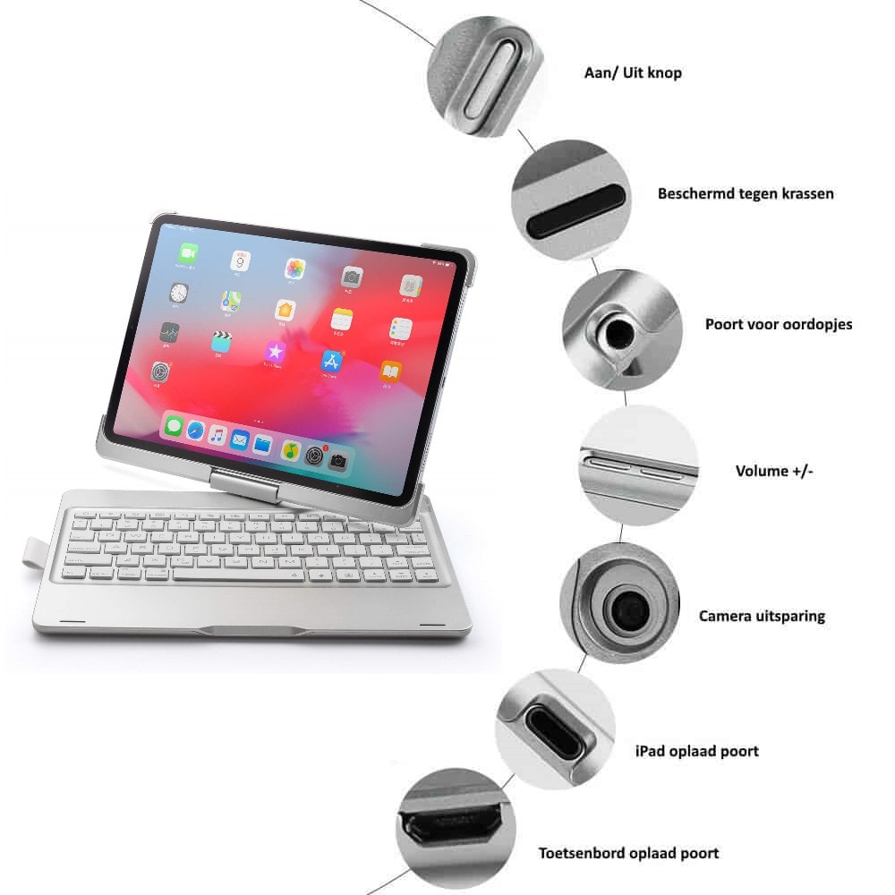 iPad 2019 10.2  toetsenbord draaibare case zilver 